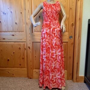 Rip Curl Maxi Sun Dress S Strapless Smocked Orange Pink Tropical Beach